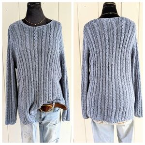 L.L. Bean Blue/Grey Crew Neck Cable Knit Sweater sz L